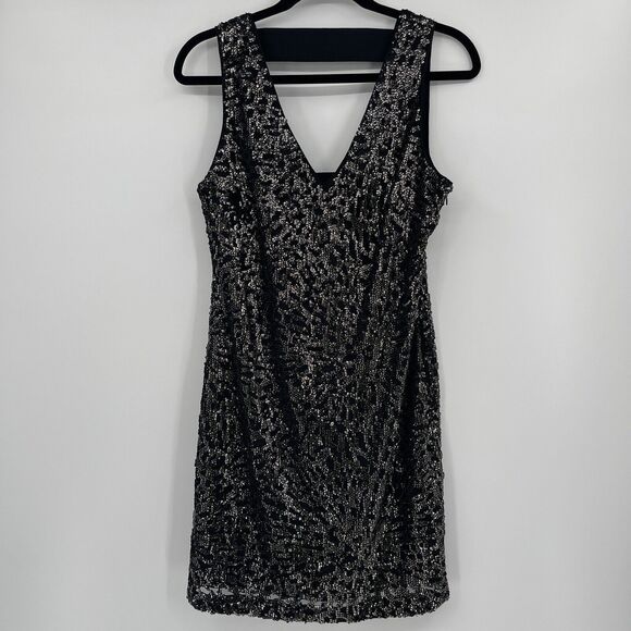 1. State Womens Dress Size Medium Black Sleeveless Sequin Cut Out Bodycon Mini - Picture 2 of 11